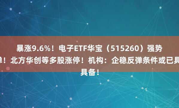 暴涨9.6%！电子ETF华宝（515260）强势反弹！北方华创等多股涨停！机构：企稳反弹条件或已具备！